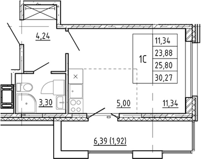 Квартира студия 23.88 м², 6/12 эт., ЖК «Полис Новоселье»